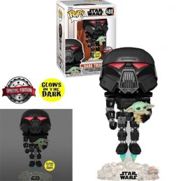 Funko Funko Pop Star Wars N°488 The Mandalorian Dark Trooper with Grogu Phosphorescent Edition Limitée