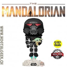 Pop N°488 The Mandalorian Dark Trooper with Grogu GITD Exclusive Vinyl Figur