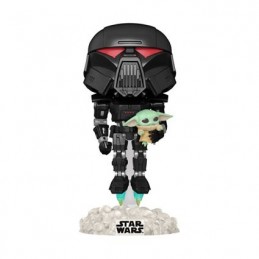 Funko Funko Pop Star Wars N°488 The Mandalorian Dark Trooper with Grogu Phosphorescent Edition Limitée